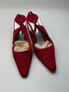 Valenti Franco Red Satin Crisscross Slingback Heels